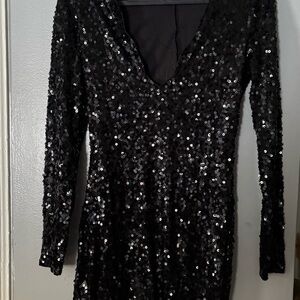 Express Black Sequin Long Sleeve Dress